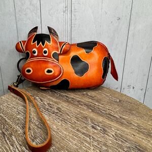 Genuine Leather Brown Cow Wristlet Wallet Leather Coin Purse NEW FAST SHIP